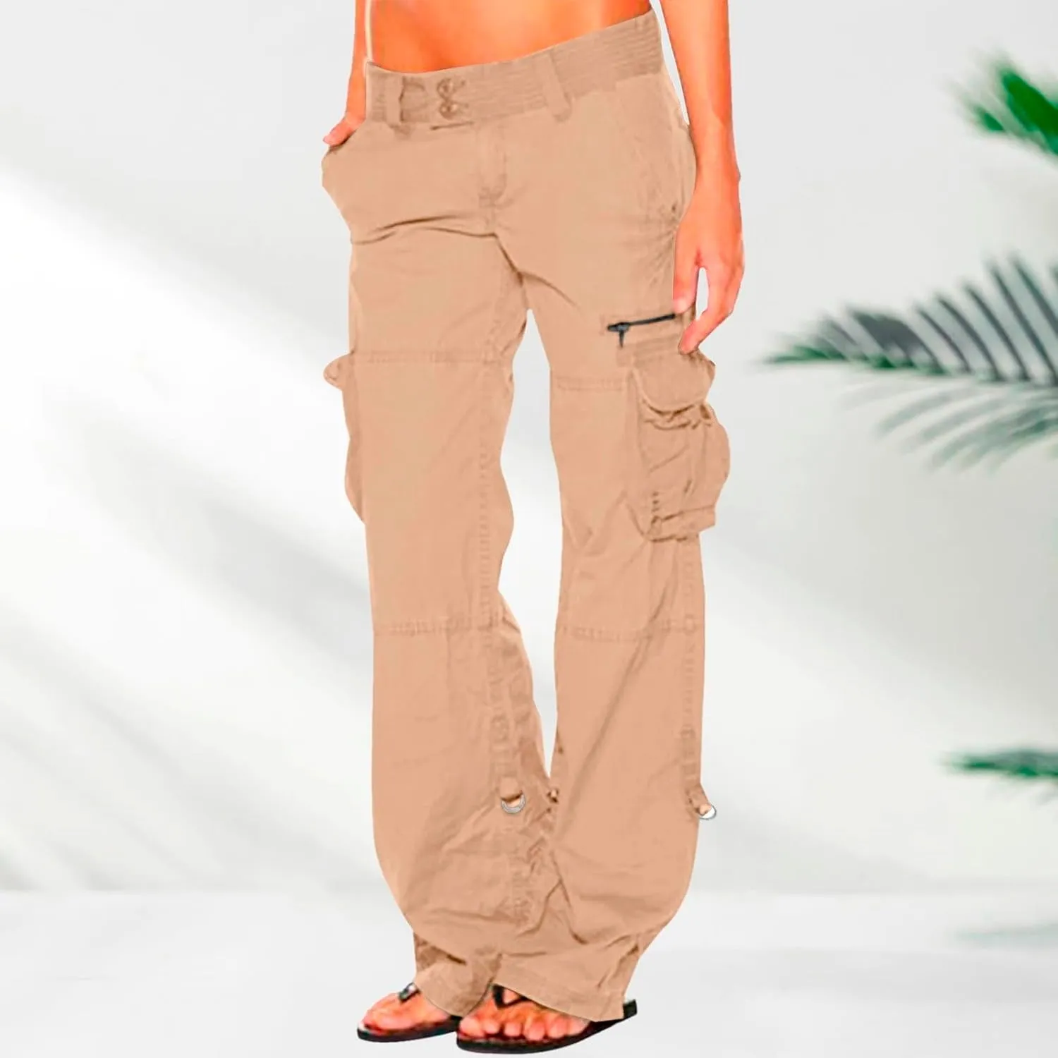 Womens Elastic High Waisted Cargo Pants Casual Relaxed Fit Multi Pockets Work Pants Trendy Y2K Streetwear Trousers