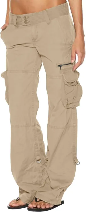 Womens Elastic High Waisted Cargo Pants Casual Relaxed Fit Multi Pockets Work Pants Trendy Y2K Streetwear Trousers