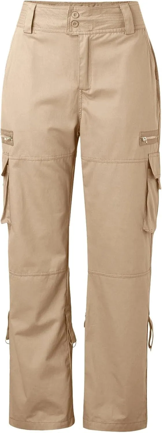 Womens Elastic High Waisted Cargo Pants Casual Relaxed Fit Multi Pockets Work Pants Trendy Y2K Streetwear Trousers