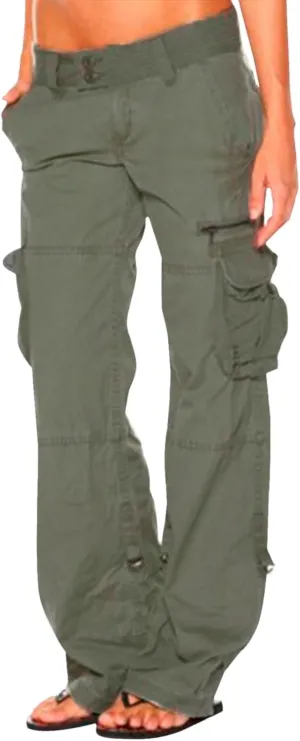 Womens Elastic High Waisted Cargo Pants Casual Relaxed Fit Multi Pockets Work Pants Trendy Y2K Streetwear Trousers
