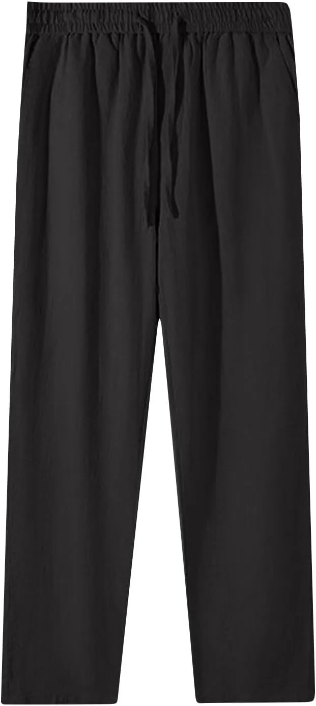 Womens Elastic High Waisted Work Pants Cotton Straight Leg Drawstring Trousers Summer Casual Athletic Yoga Pant