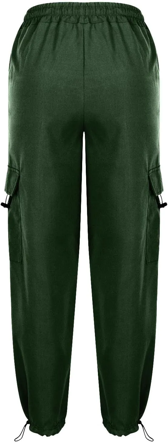 Women's Elastic Waist Cargo Pants Parachute Drawstring Overalls Wide Leg Trendy Y2K Pants Teen Girls Hiking Trousers