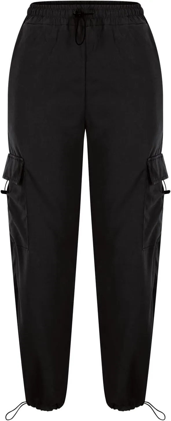 Women's Elastic Waist Cargo Pants Parachute Drawstring Overalls Wide Leg Trendy Y2K Pants Teen Girls Hiking Trousers