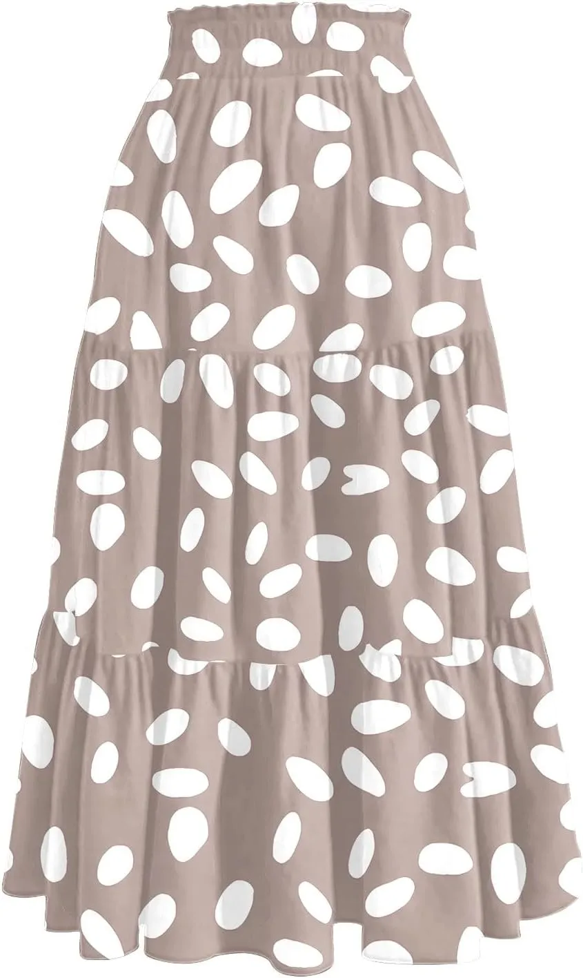 Women's Flowy Midi Skirt Pleated High Stretch Waisted Casual Boho Long Skirts with Pockets, S-2XL