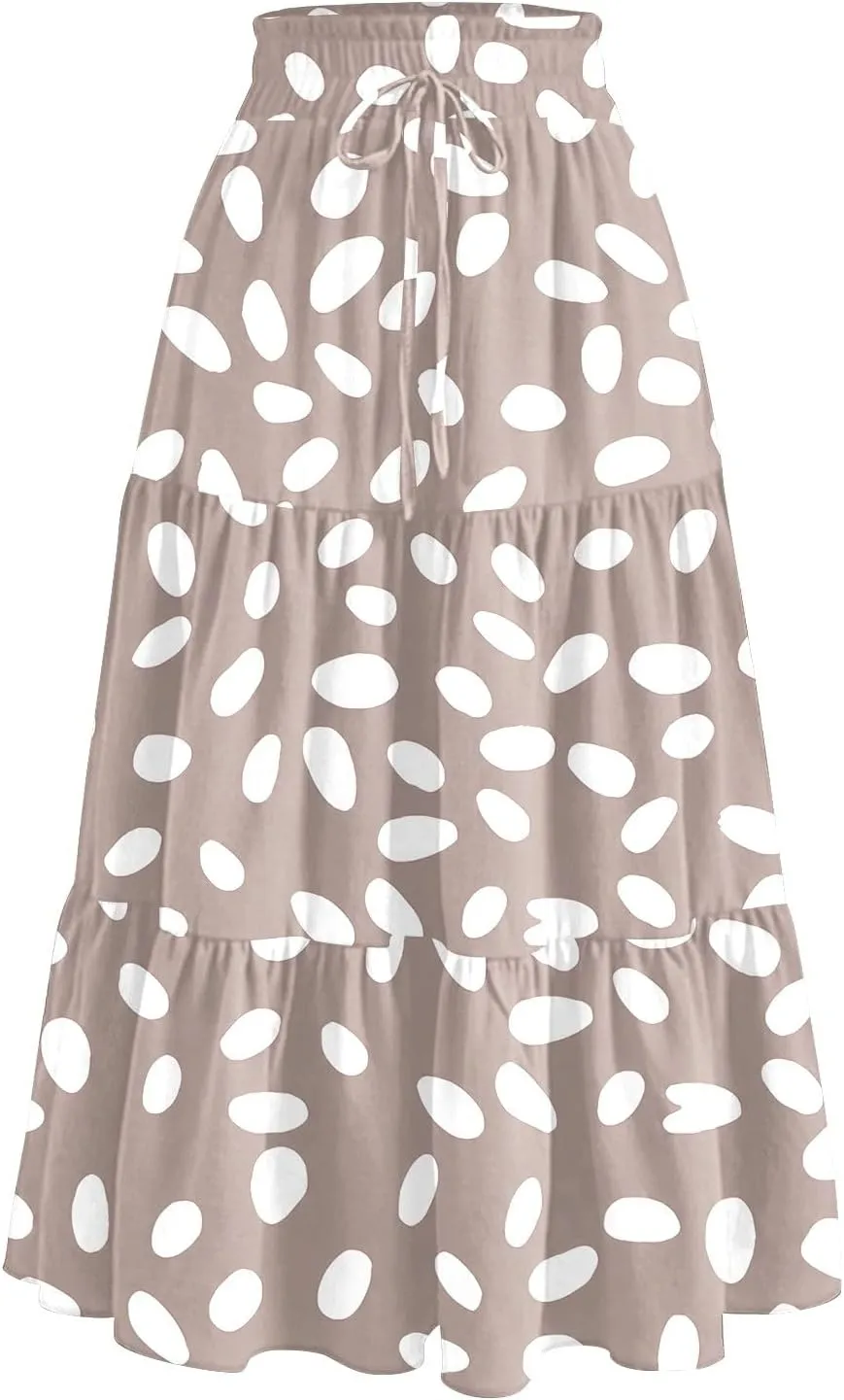 Women's Flowy Midi Skirt Pleated High Stretch Waisted Casual Boho Long Skirts with Pockets, S-2XL