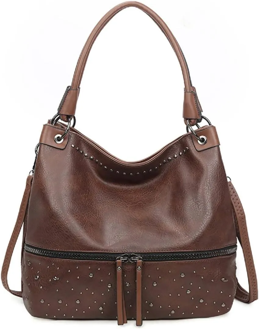 Women's Handbag PU Leather Shoulder Bag Rivets Satchel Fashion Purse Hobo Tote Top-Handle Crossbody Bag