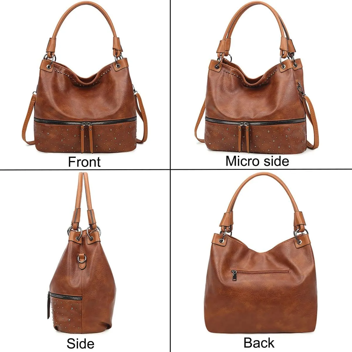 Women's Handbag PU Leather Shoulder Bag Rivets Satchel Fashion Purse Hobo Tote Top-Handle Crossbody Bag