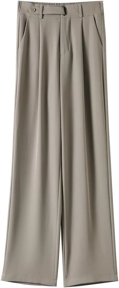 Women's High Waist Suit Wide Leg Full Pants Buttons Summer Straight Loose Trousers