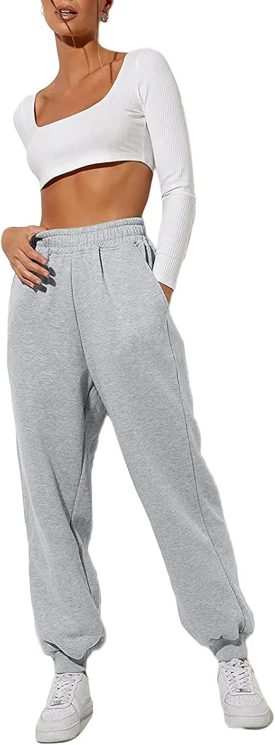Women's Joggers Sweatpants High Waist Sporty Gym Athletic Fit Jogger Pants Trousers with Pockets