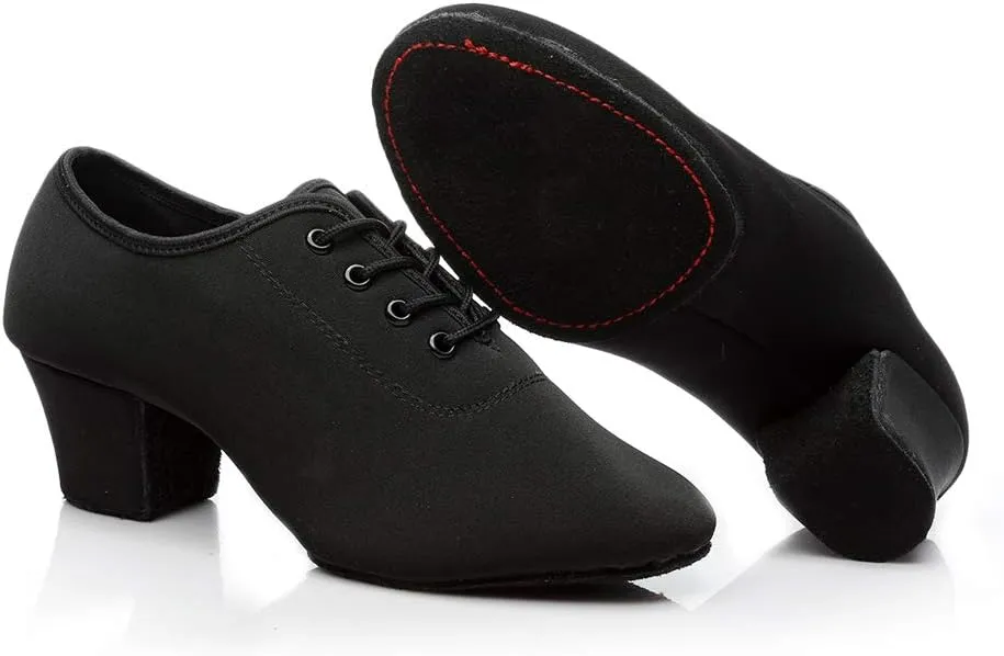 Women's lace-up Latin Dance Shoes Ballroom Modern Jazz Dance Practice Performance Shoes with Closed Toes,Model NJB