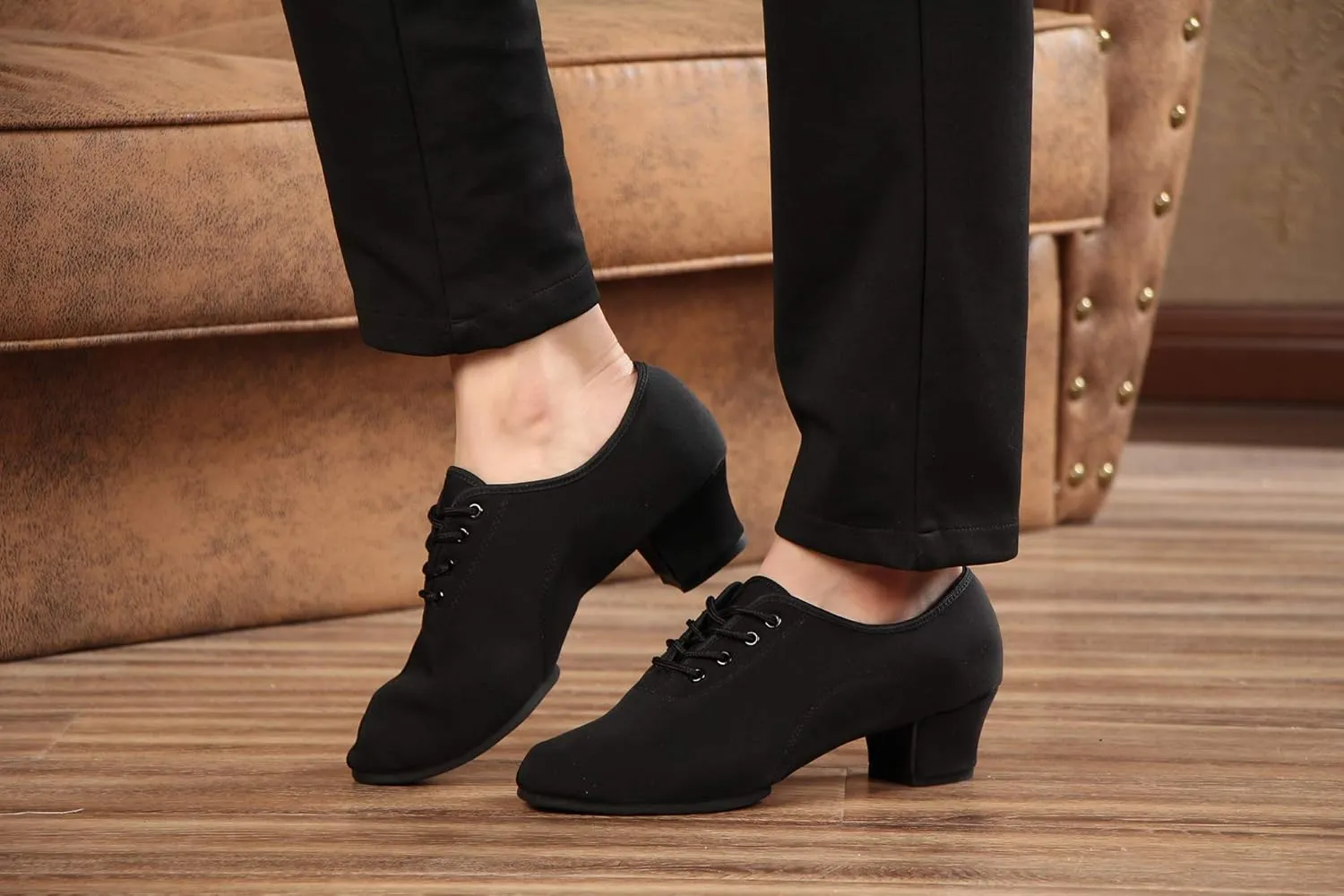 Women's lace-up Latin Dance Shoes Ballroom Modern Jazz Dance Practice Performance Shoes with Closed Toes,Model NJB
