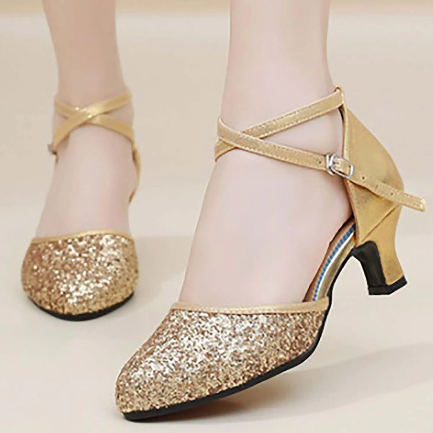Womens Latin Dance Shoes Sparkle Comfortable Closed Toe Ballroom Salsa Tango Practice Performence Party Dancing Shoes