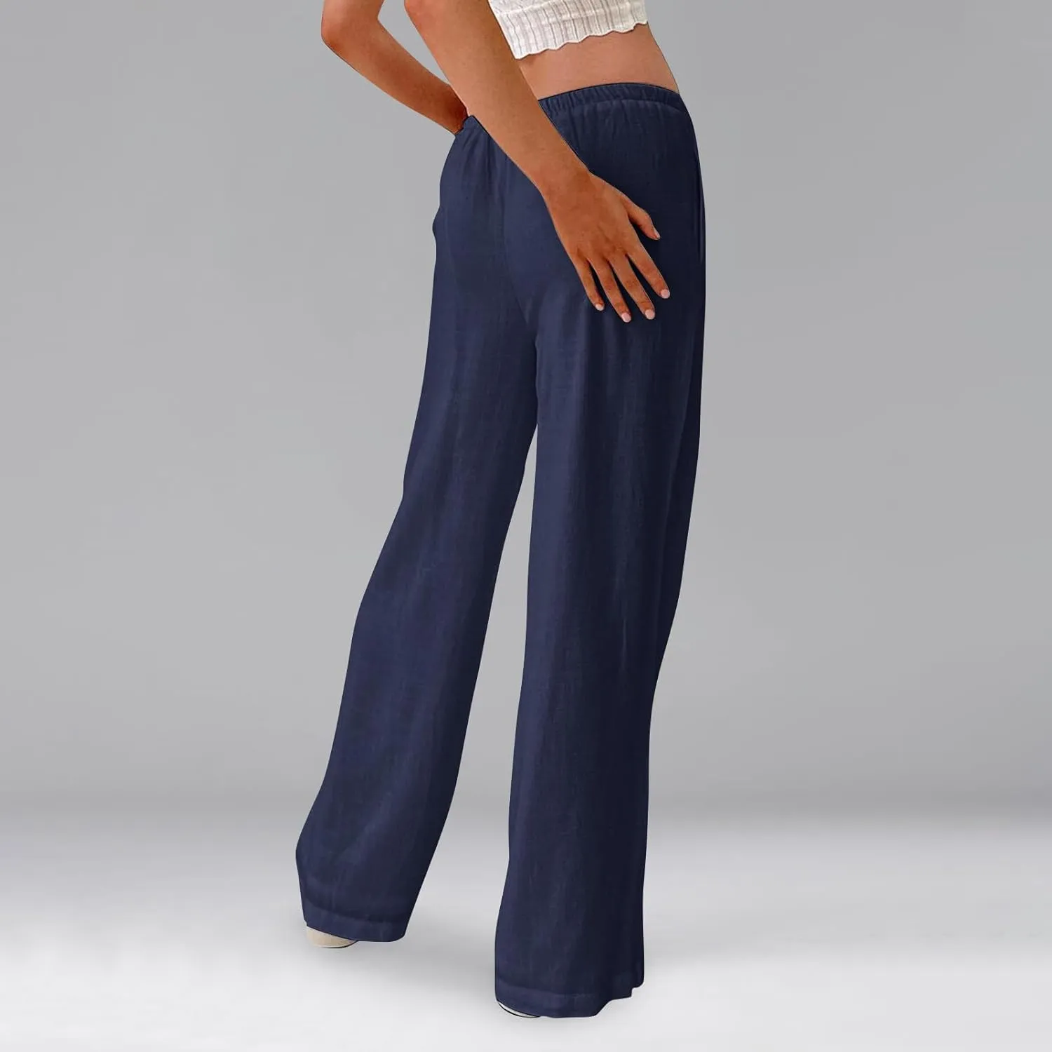 Women's Linen Pants Summer Drawstring High Waisted Palazzo Pants Casual Wide Leg Pant Lounge Trouser with Pockets