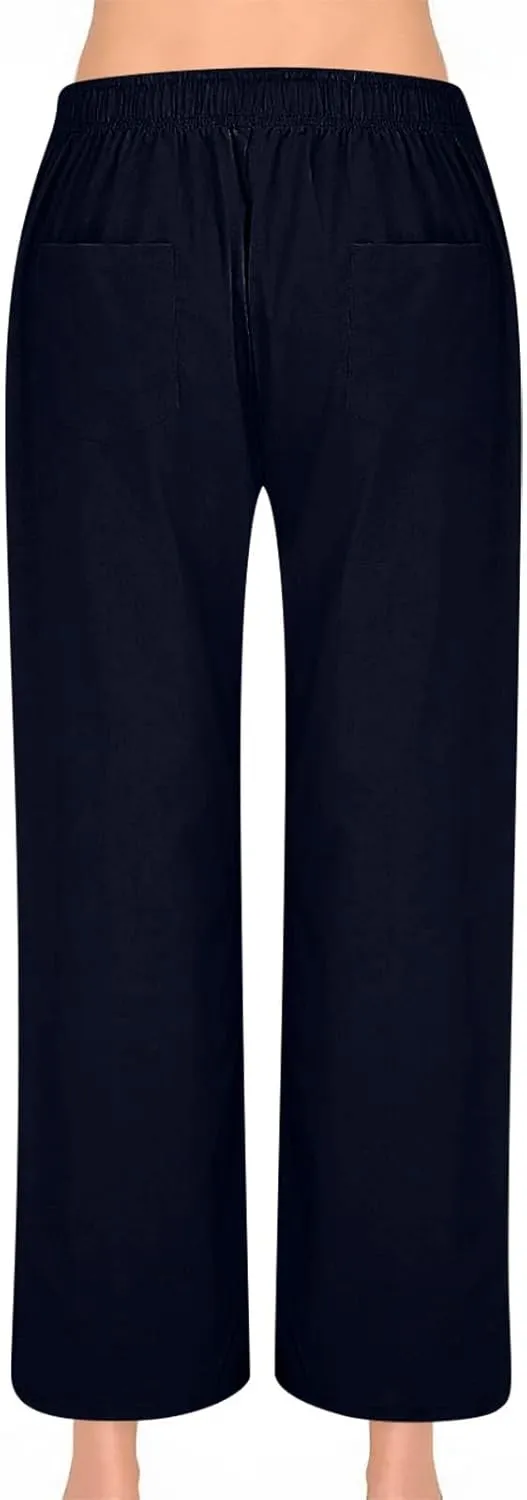 Women's Linen Pants Summer Wide Pants High Waist Trouser Loose Palazzo Pant Dressy with Pockets (S-2Xl)
