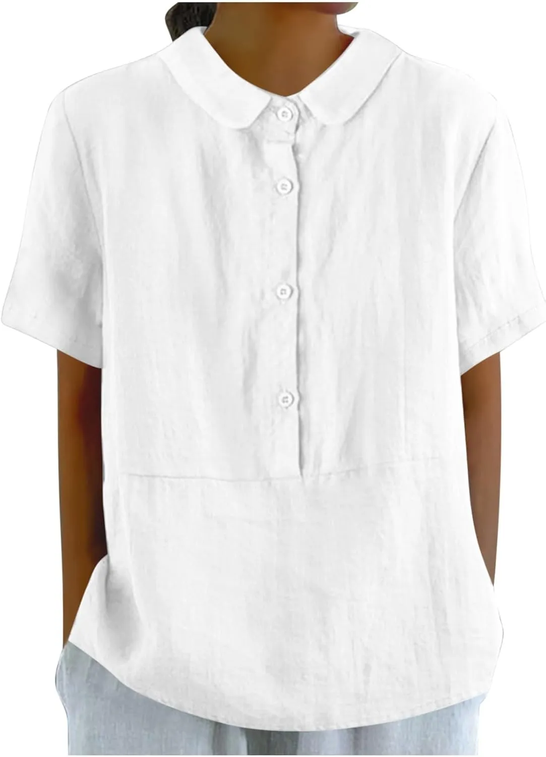Womens Linen Tops Loose Plus Size Short Sleeve Lapel T Shirt Linen Loose Large Size Thin Lapel Shirt Oversized Linen Shirts