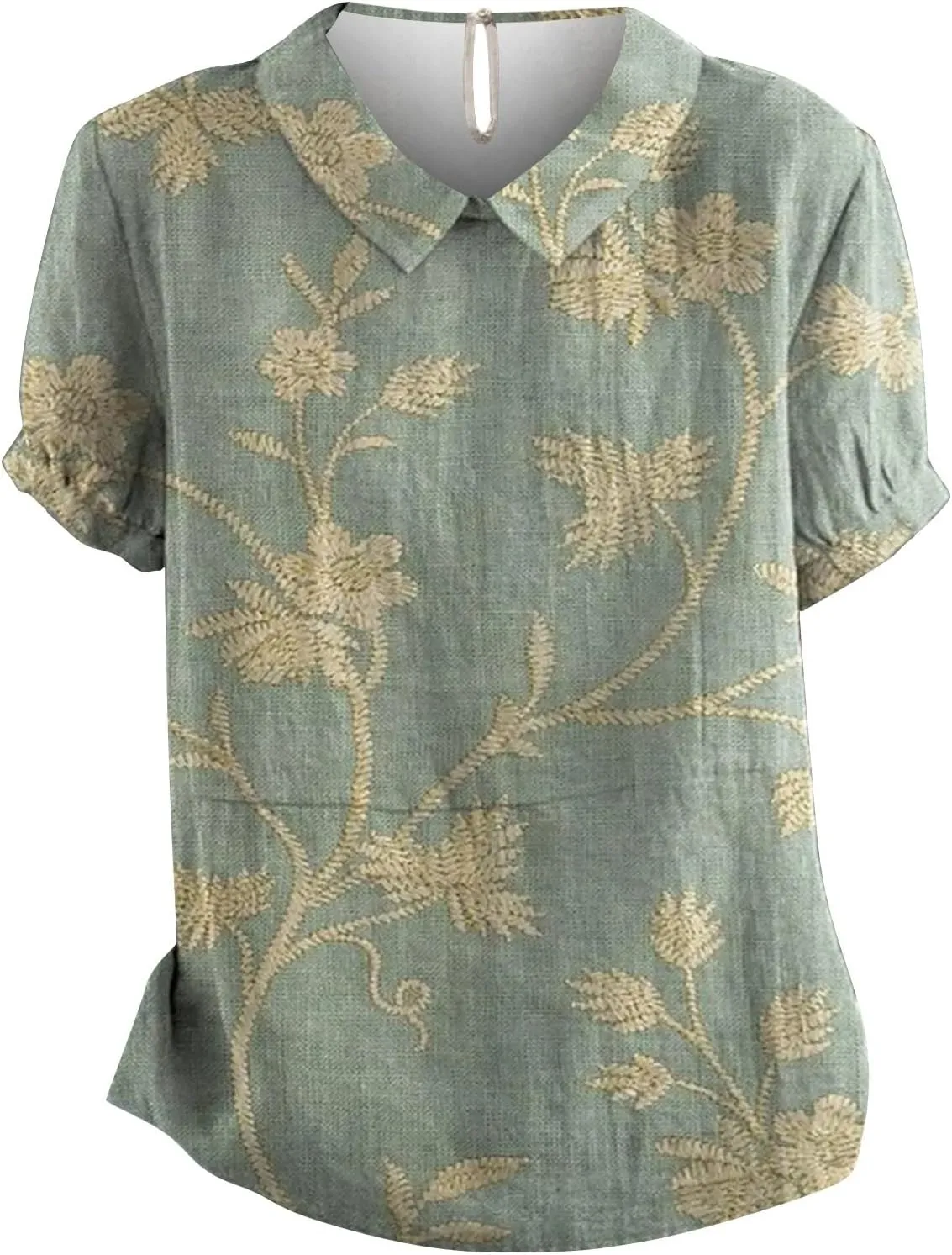 Womens Linen Tops Loose Plus Size Short Sleeve Lapel T Shirt Linen Loose Large Size Thin Lapel Shirt Oversized Linen Shirts