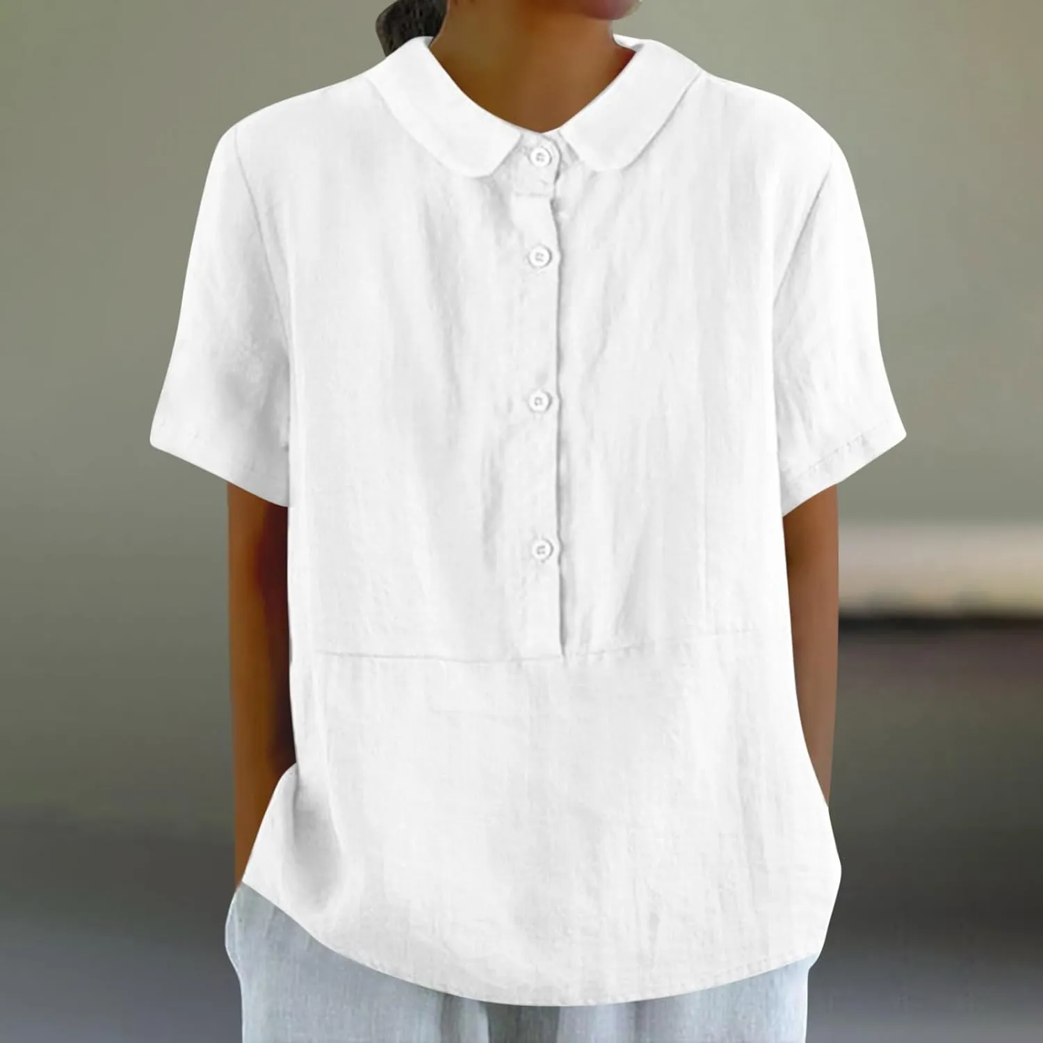 Womens Linen Tops Loose Plus Size Short Sleeve Lapel T Shirt Linen Loose Large Size Thin Lapel Shirt Oversized Linen Shirts