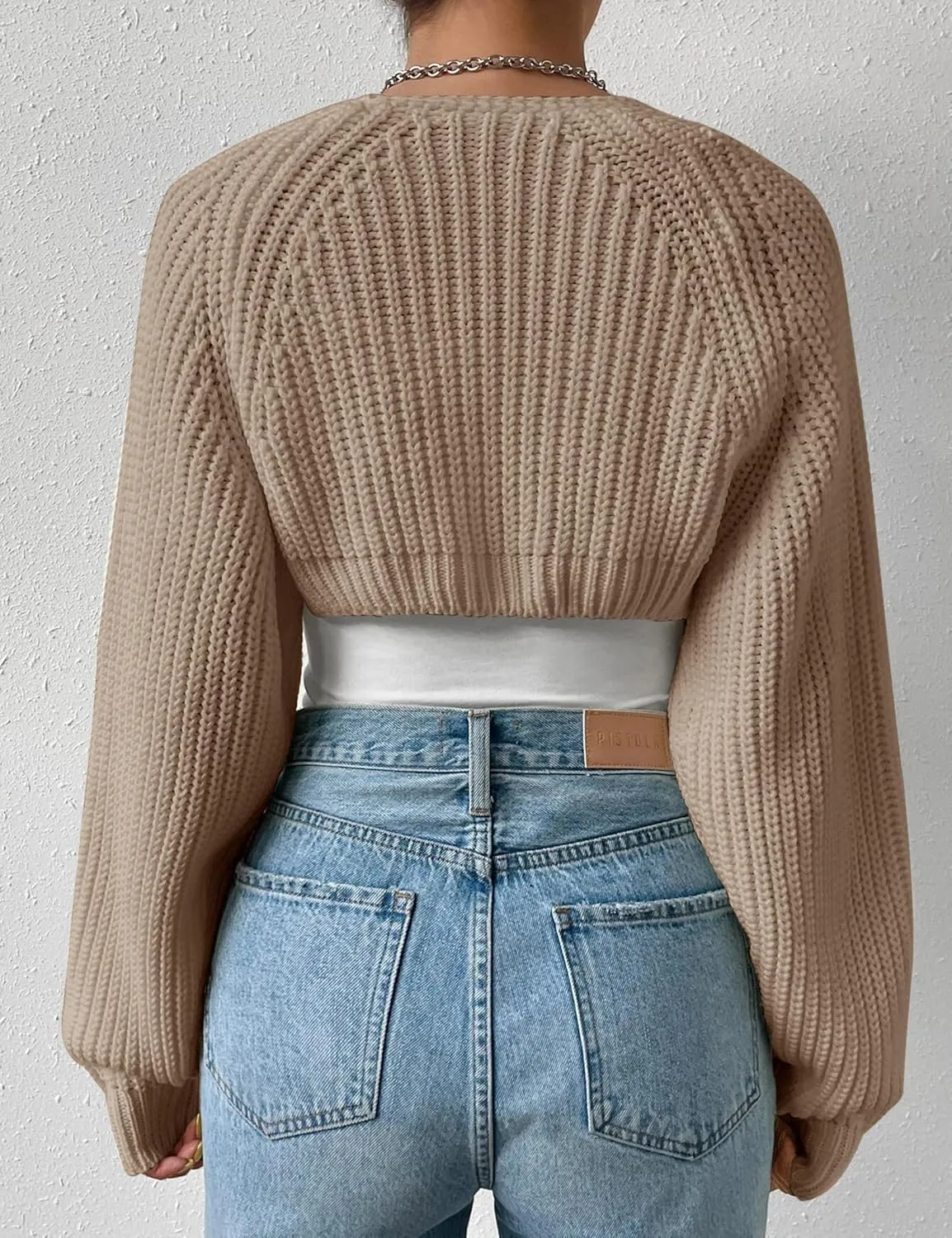 Women's Long Sleeve Open Front Knitted Crop Cardigan Drop Shoulder Knit Bolero Shrug Sweater