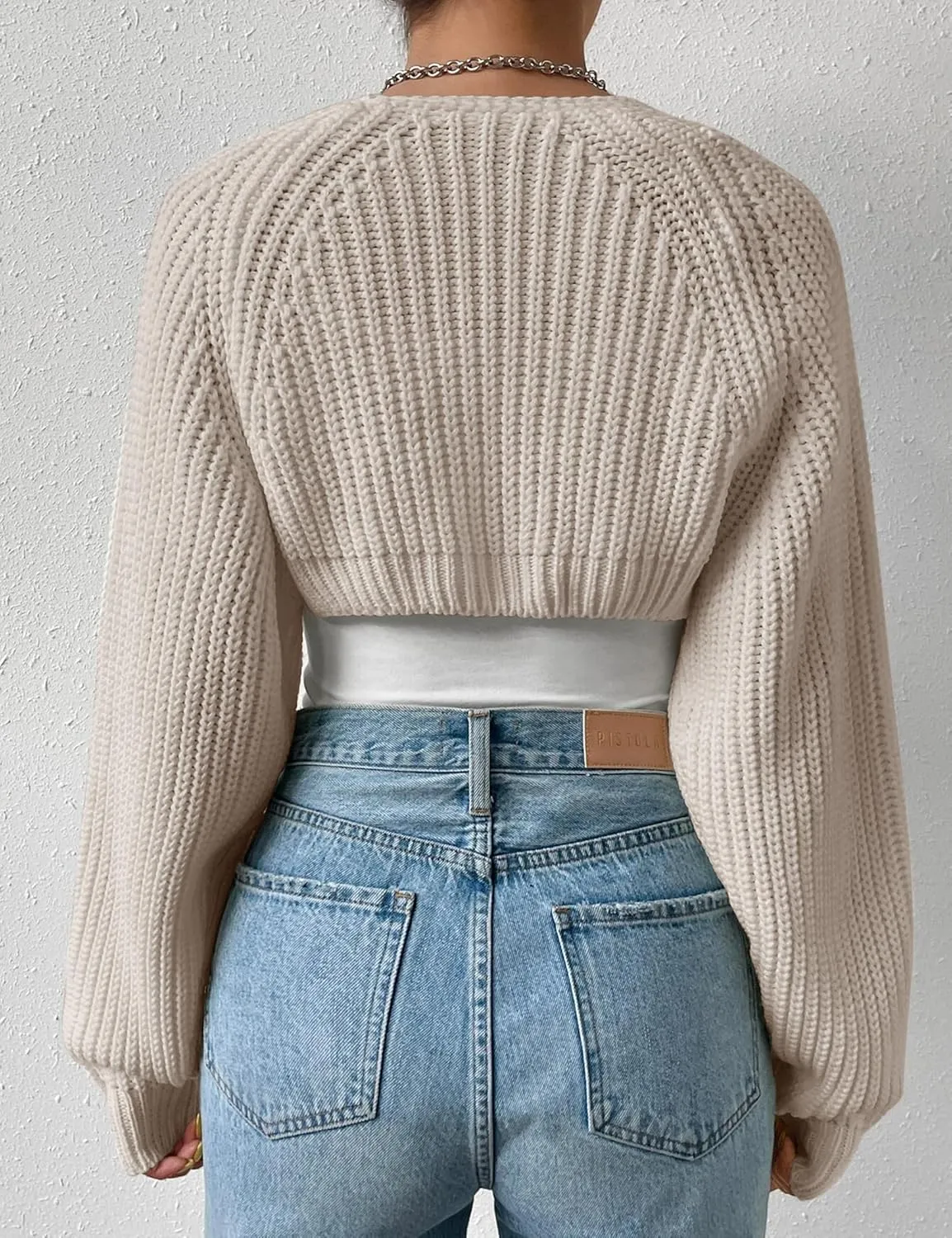 Women's Long Sleeve Open Front Knitted Crop Cardigan Drop Shoulder Knit Bolero Shrug Sweater