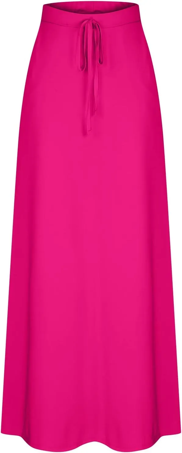 Womens Maxi Skirt High Haisted Jersey Skirts Lace Up Long Skirt Plus Size Summer Skirt Ankle Length Skirt with Pocket