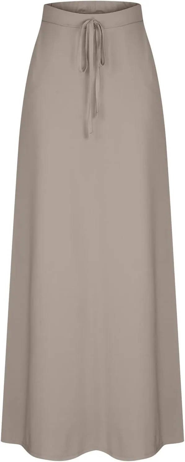 Womens Maxi Skirt High Haisted Jersey Skirts Lace Up Long Skirt Plus Size Summer Skirt Ankle Length Skirt with Pocket