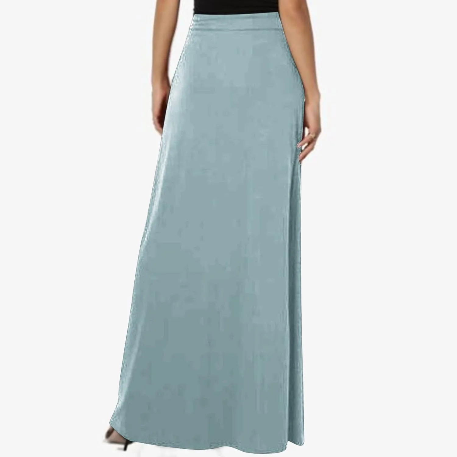 Womens Maxi Skirt High Haisted Jersey Skirts Lace Up Long Skirt Plus Size Summer Skirt Ankle Length Skirt with Pocket