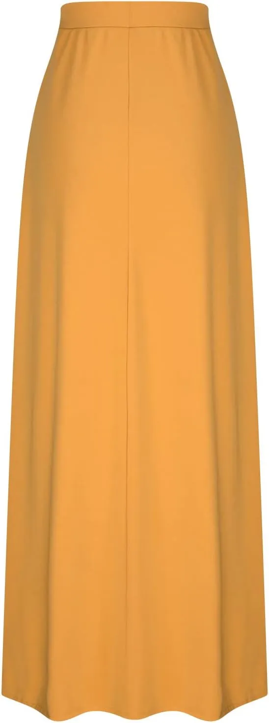 Womens Maxi Skirt High Haisted Jersey Skirts Lace Up Long Skirt Plus Size Summer Skirt Ankle Length Skirt with Pocket