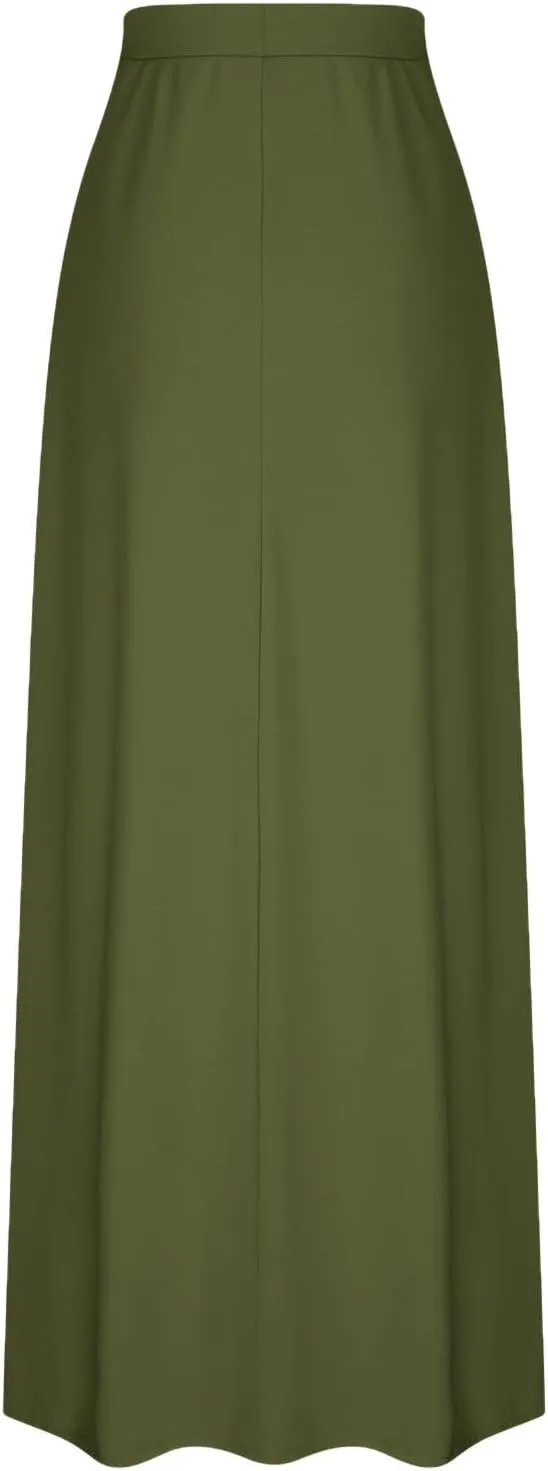 Womens Maxi Skirt High Haisted Jersey Skirts Lace Up Long Skirt Plus Size Summer Skirt Ankle Length Skirt with Pocket