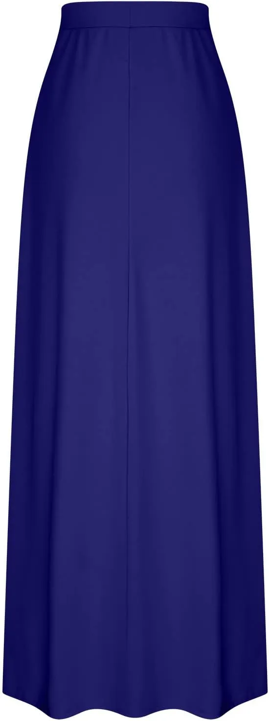 Womens Maxi Skirt High Haisted Jersey Skirts Lace Up Long Skirt Plus Size Summer Skirt Ankle Length Skirt with Pocket
