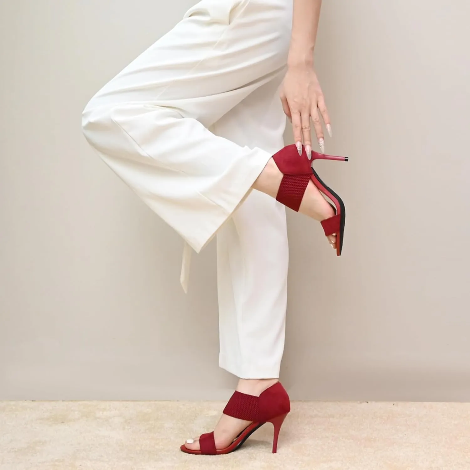 Women's Open Toe High Heels 3.5IN Stiletto Heeled Sandals Sexy Elastic Band Ankle Booty Heeled Sandal Shoes for Daily,Work,Evening Party