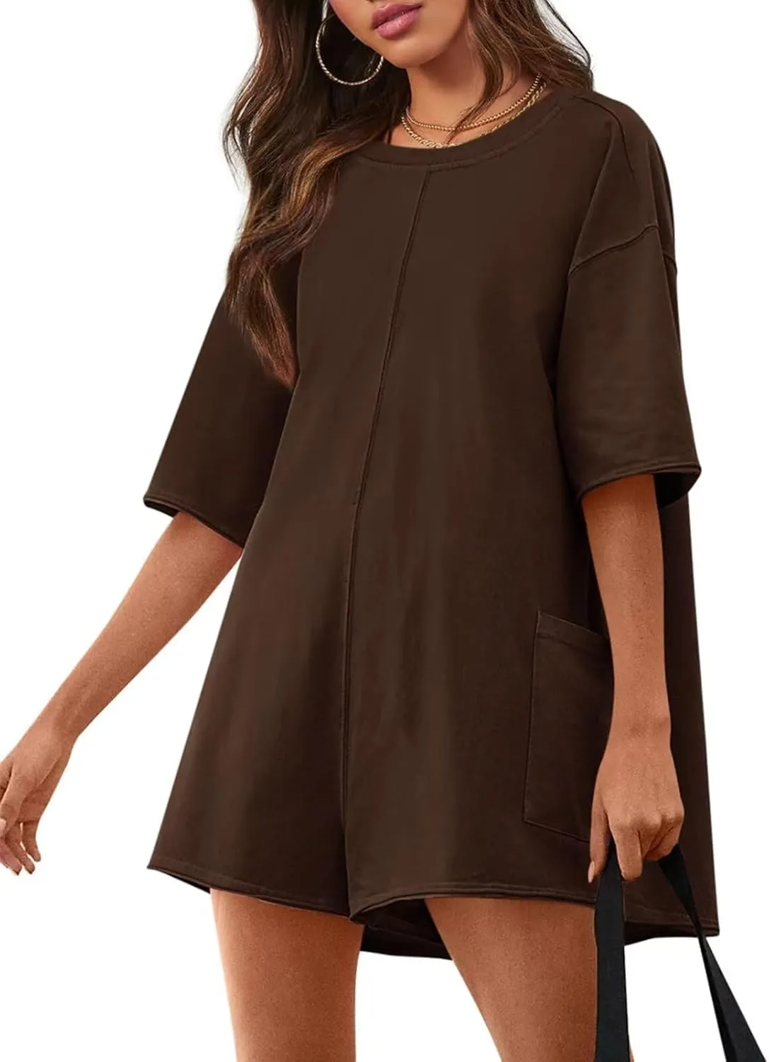 Womens Oversized Tee Shirt Romper Back V Neck Short Sleeve Loose Jumpsuit Shorts
