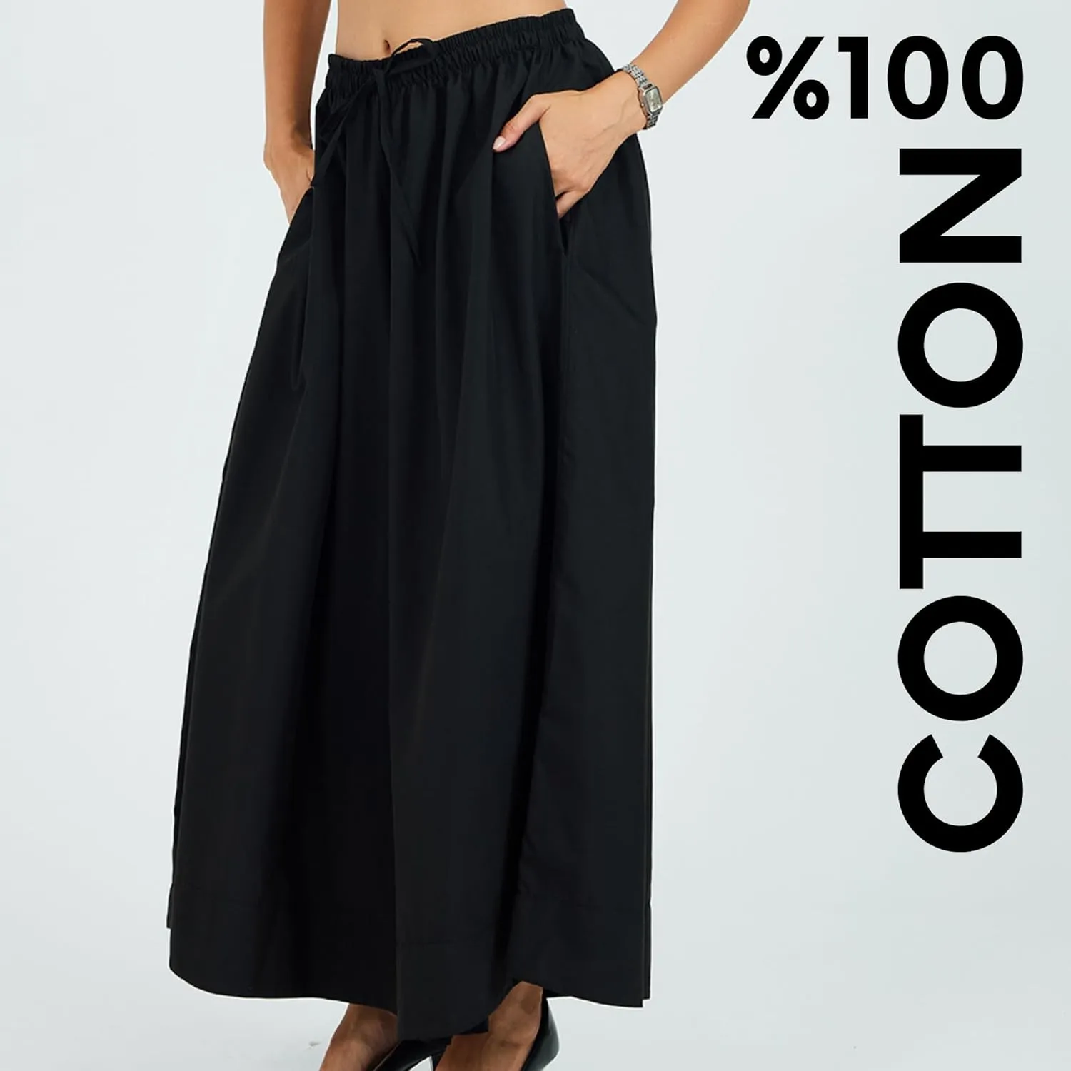 Womens Pants | Elastic Waist Comfortable Fit High-Rise Pocketed Daily Trousers | Casual and Sporty Wear