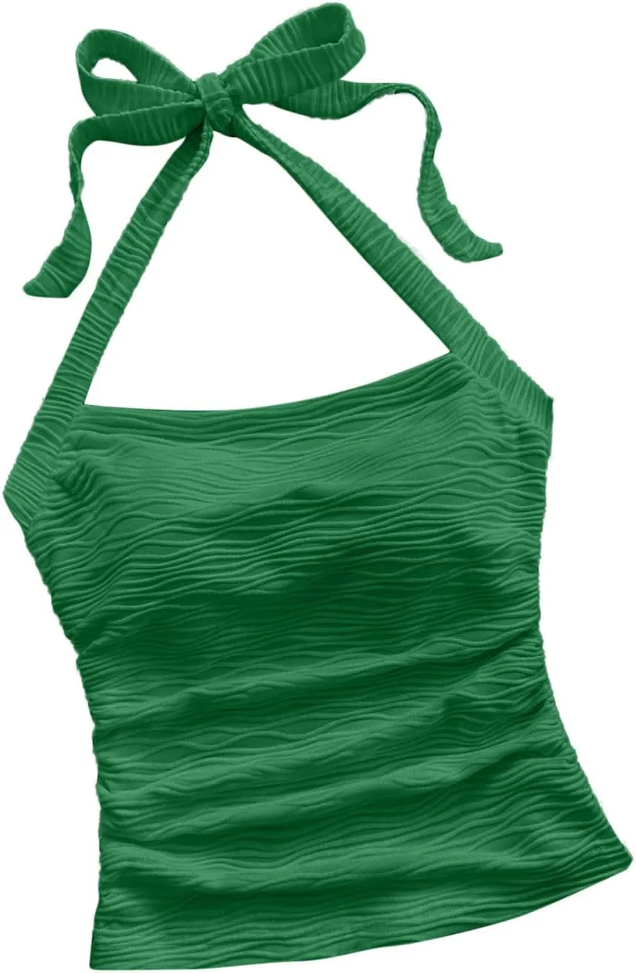 Women's Ruched Halterneck Y2K Crop Tops Tie Back Sleeveless Slim Fit Cami Top Teen Girls Textured Square Neck Shirts
