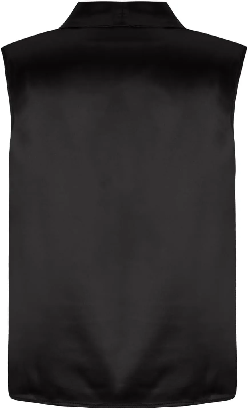 Women's Satin Silky Cowl Neck Drape Ruched Front Sleeveless Tank Blouse Shirts Top