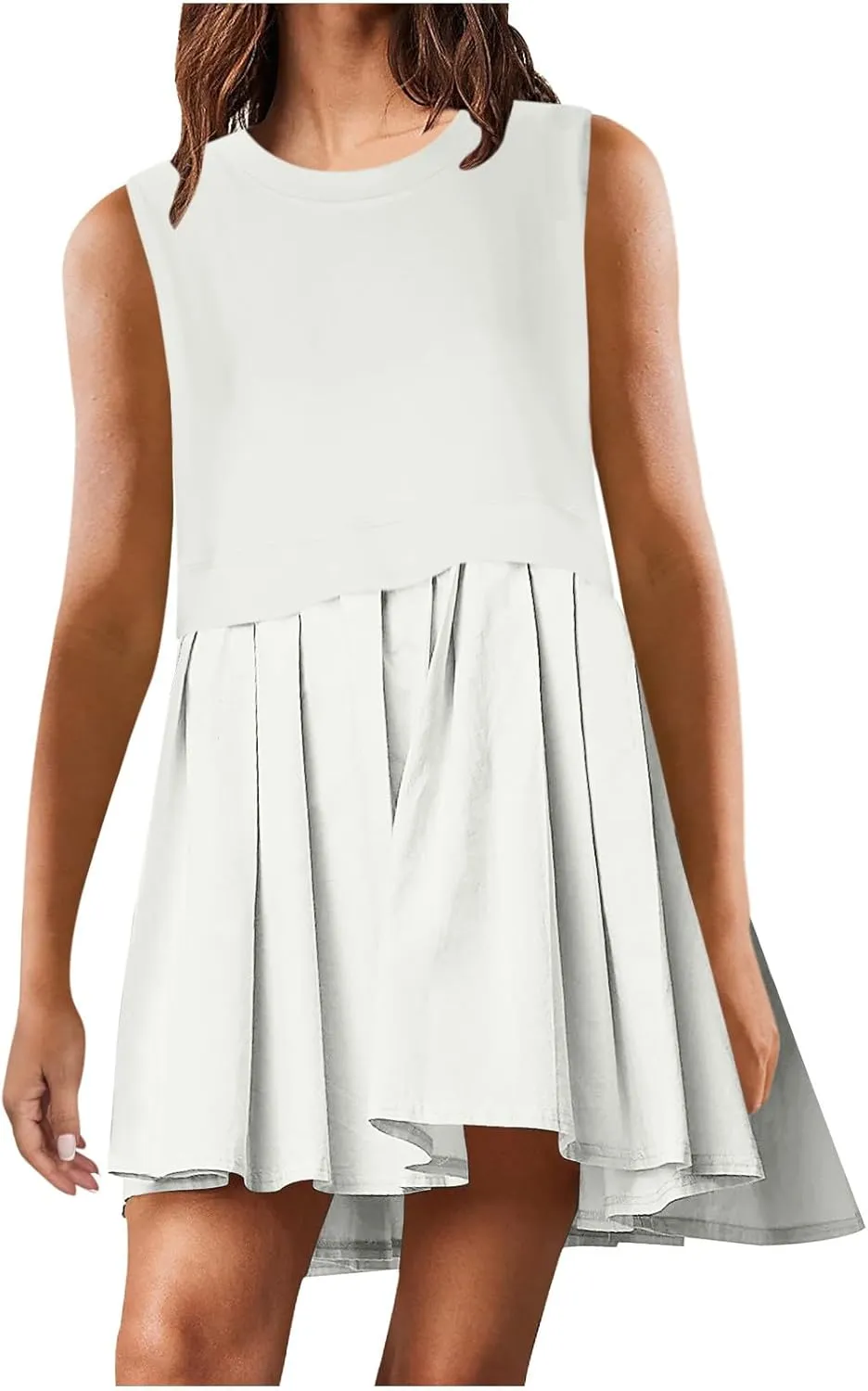 Womens Sleeveless Loose Beach Dress Simple Solid Color Sundresses Casual Crewneck Fashion 2024 Tank Dress