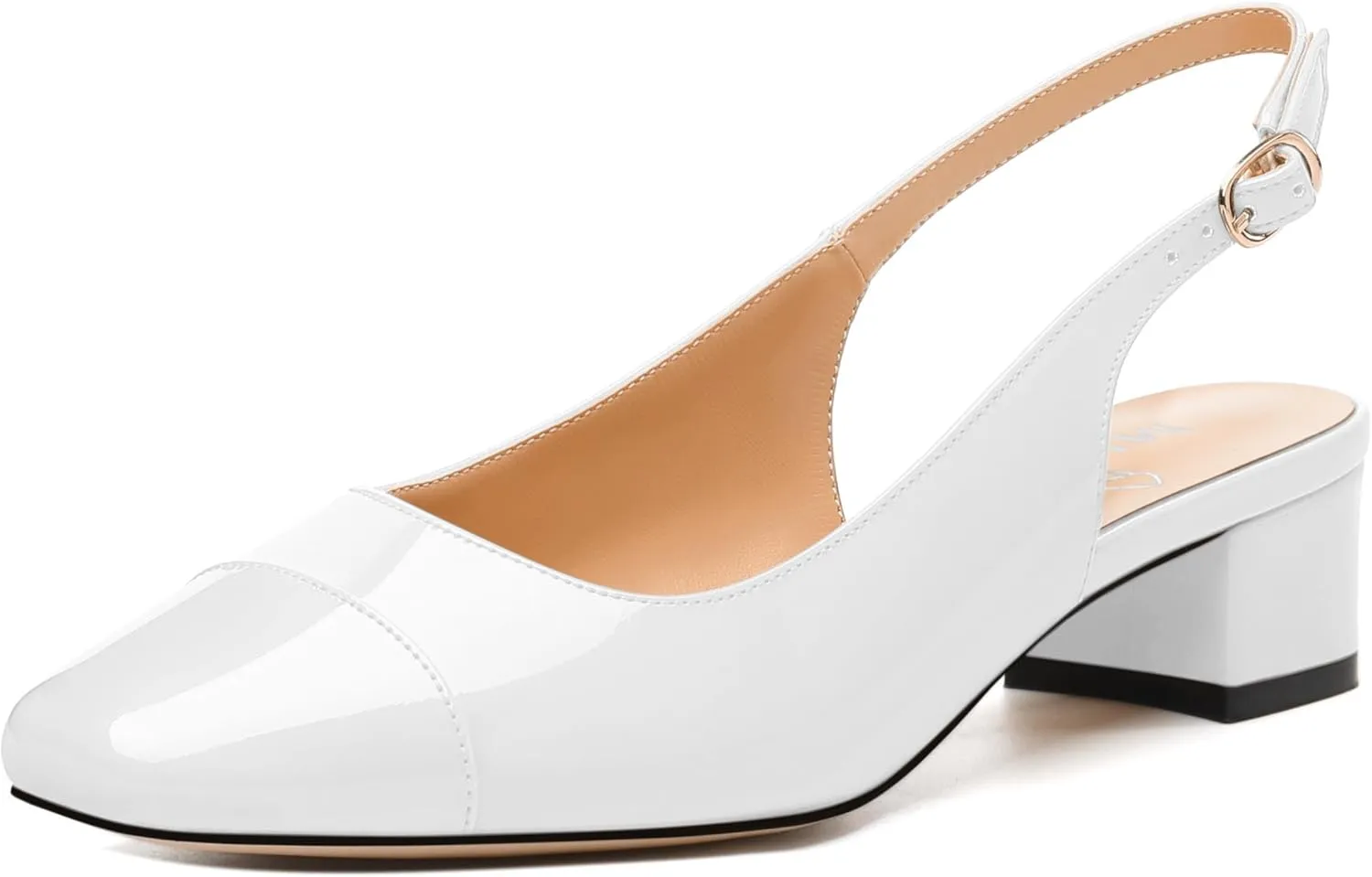 Women's Slingback Pumps, Low Chunky Heels Square Toe Pumps for Women, Block Heels Dress Shoes Closed Toe Comfortable Wedding Work Pump Sandals