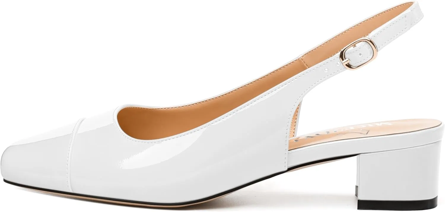 Women's Slingback Pumps, Low Chunky Heels Square Toe Pumps for Women, Block Heels Dress Shoes Closed Toe Comfortable Wedding Work Pump Sandals