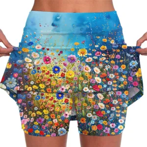 Women's Sports Skorts Floral Print Running Exercise Yoga Mini Skirt Workout Gym Athletic 2 in 1 Tennis Shorts Activewear 2024