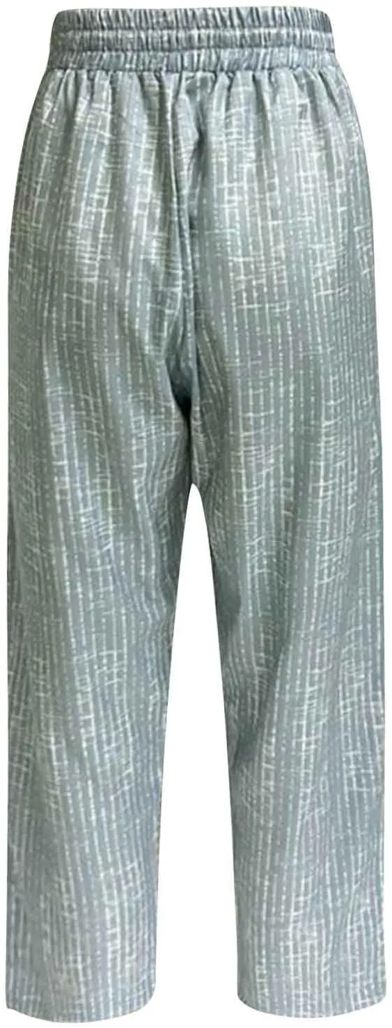 Womens Striped Pants Drawstring Elastic Waist Summer Lounge Pants Straight Leg Baggy Trendy Trousers with Pocket