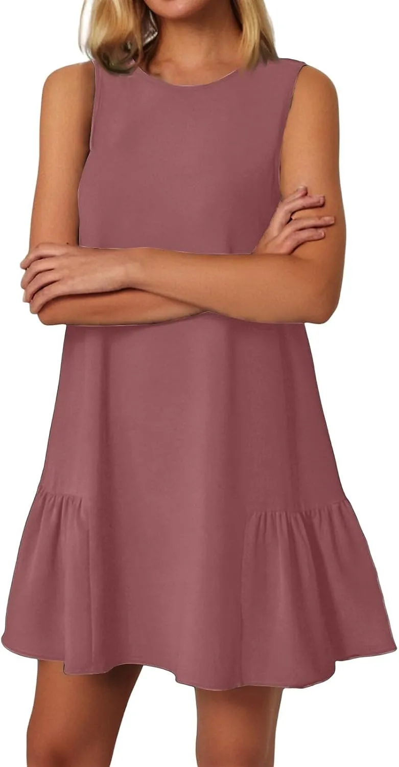 Womens Summer Dresses Casual Cap Sleeve Spring Ruffle Mini Sporty Sweatshirt Trendy Tshirt Dress