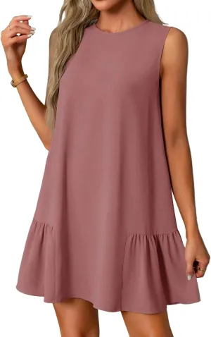 Womens Summer Dresses Casual Cap Sleeve Spring Ruffle Mini Sporty Sweatshirt Trendy Tshirt Dress