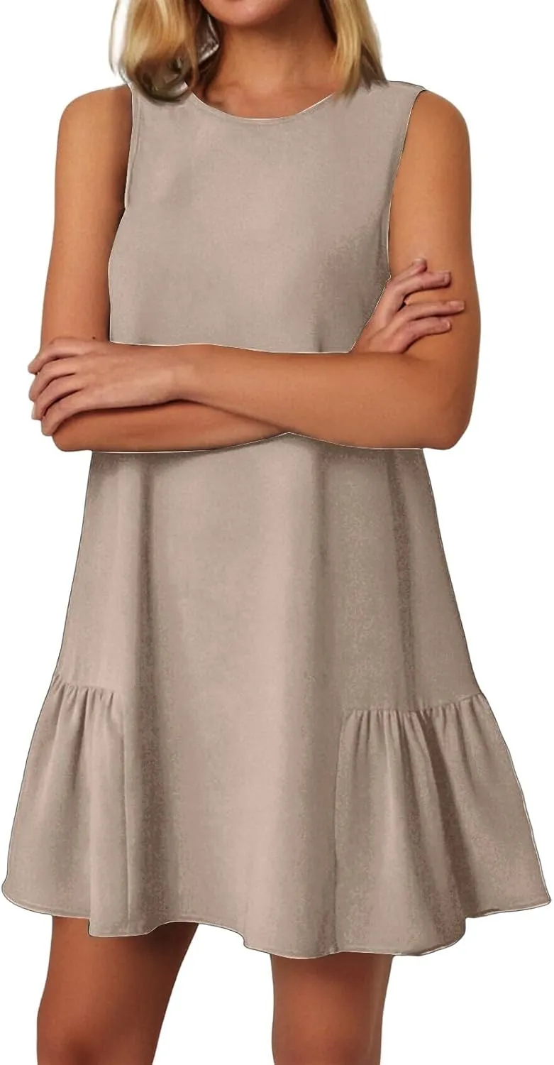Womens Summer Dresses Casual Cap Sleeve Spring Ruffle Mini Sporty Sweatshirt Trendy Tshirt Dress