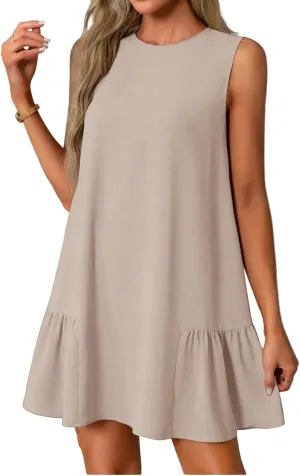 Womens Summer Dresses Casual Cap Sleeve Spring Ruffle Mini Sporty Sweatshirt Trendy Tshirt Dress
