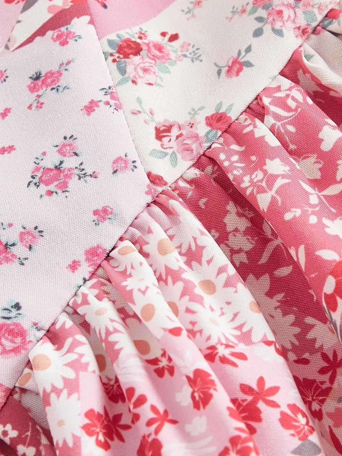 Womens Summer Dresses Sleeveless Floral Print Ruched Bust Tie Shoulder Ruffle Hem Cami Dress Short Mini Dress
