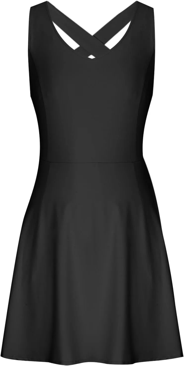 Womens Summer Tennis Mini Dress Built-in Shorts Beach Vacation Outfits Athletic Golf Jumpsuits with Pockets Rompers
