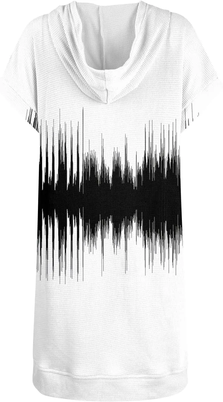 Womens Summer Waffle Short Sleeve Long Shrits With Pockets Oversized Hoodies Tunics Or Tops To Wear With Leggings