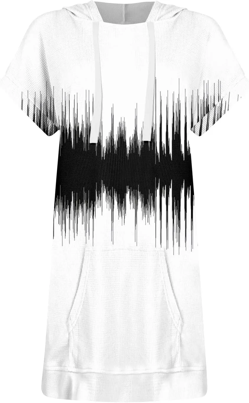 Womens Summer Waffle Short Sleeve Long Shrits With Pockets Oversized Hoodies Tunics Or Tops To Wear With Leggings