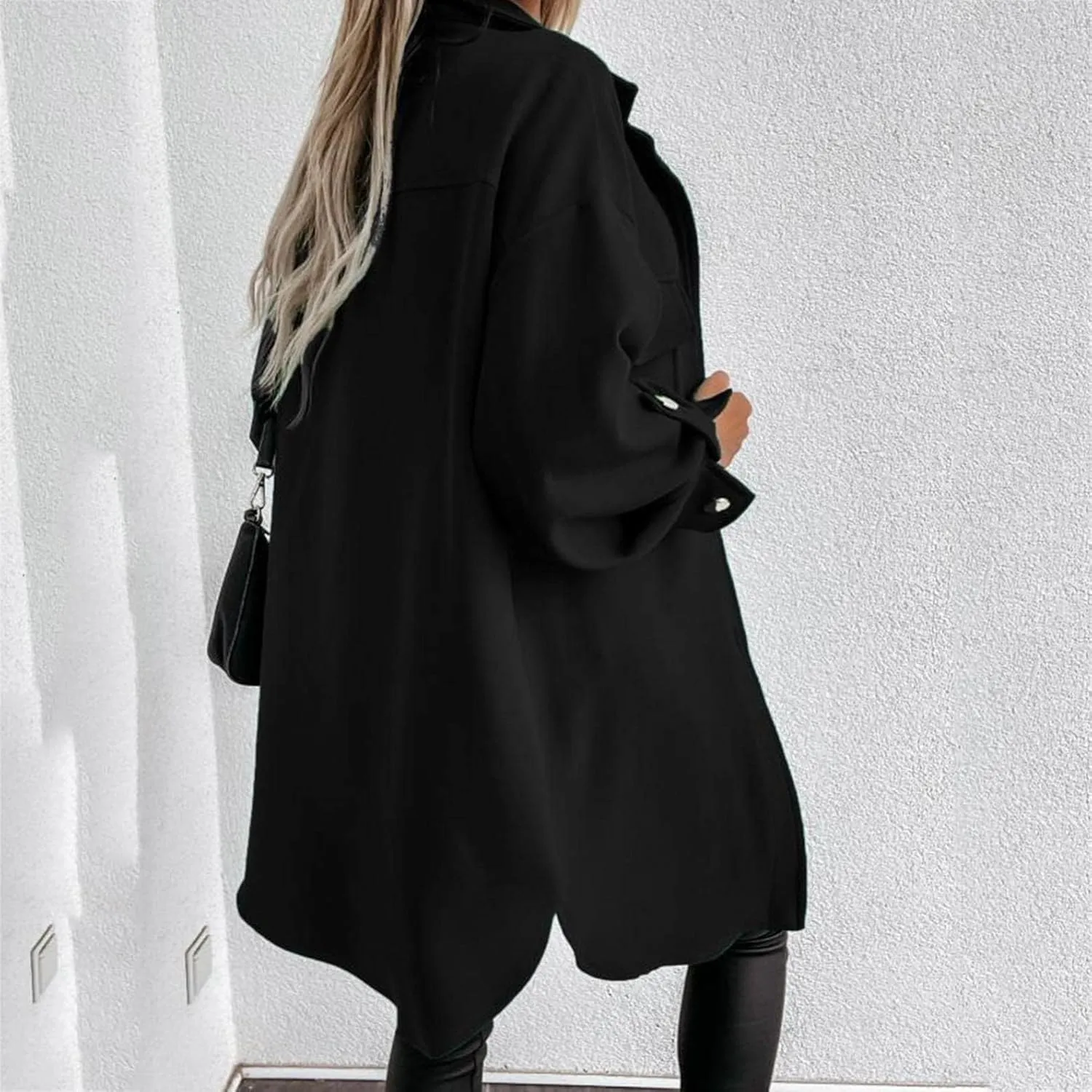 Womens Trench Coat Casual Long Sleeve Mid Length Pea Coats Fall Button Down Lapel Jacket Coats Outwear with Pocket