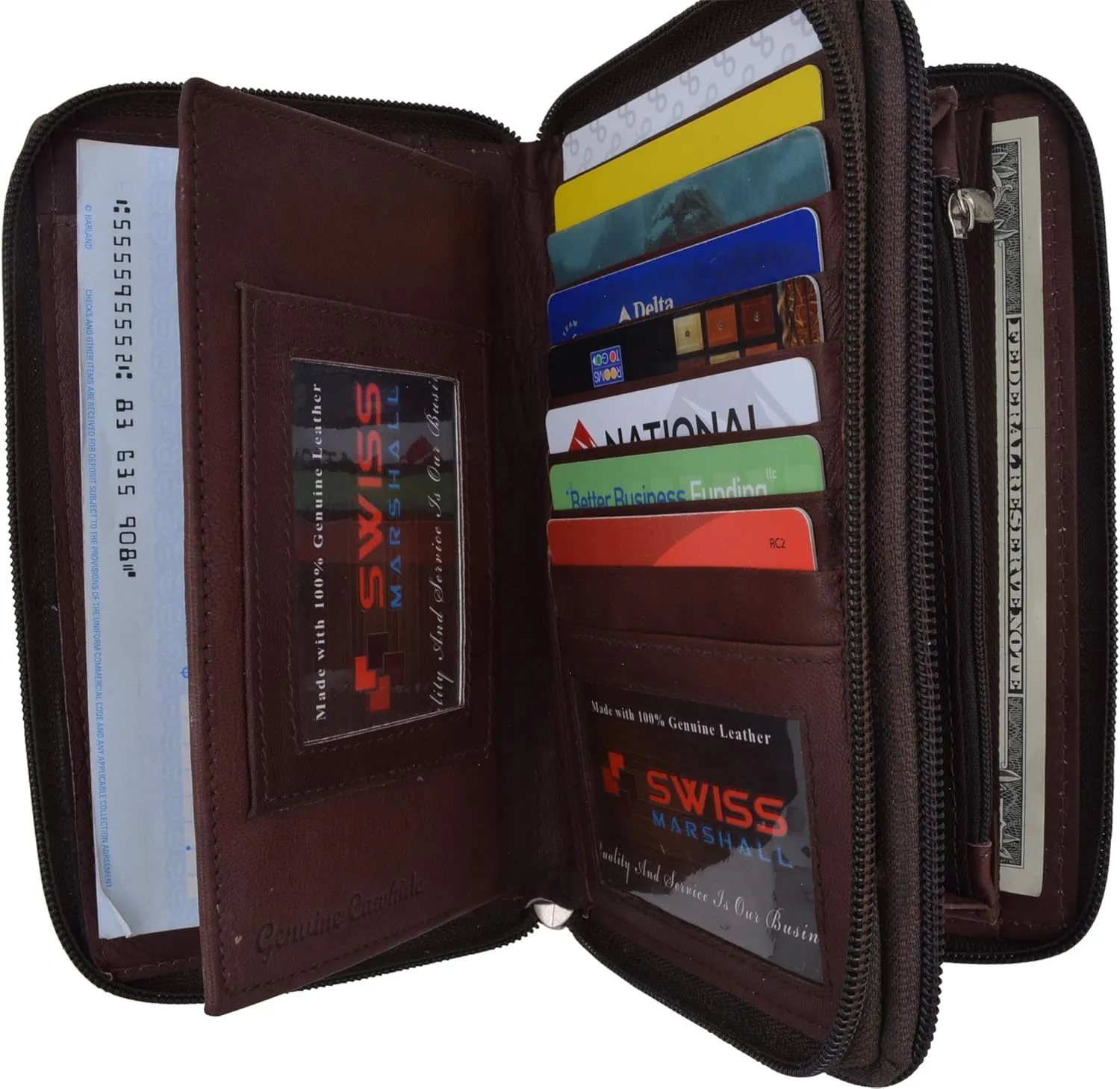Womens Wallet Genuine Leather Double Zip Around Phone Clutch Large Travel Purse Ladies Wallet