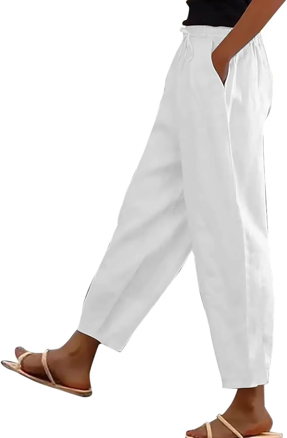 Womens Wide Leg Linen Pants Vintage Hippie Trousers Summer Beach Vacation Lounge Outfits Harem Pants with Pockets